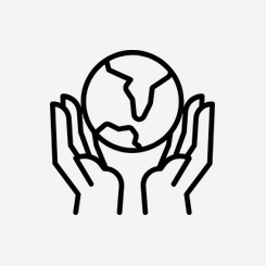 Decorative icon of a pair of hands holding a globe.
